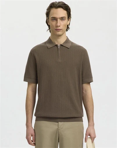 Selected - SLHCran Strik Structure Zip Polo - Chocolate Chip